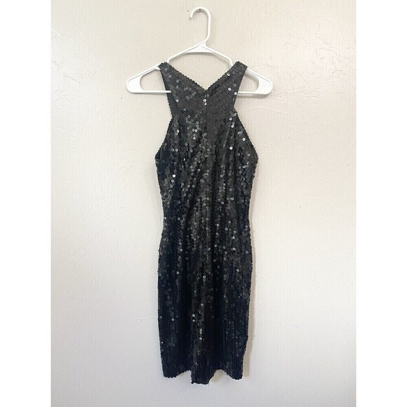 Vintage Nite Line Black Sequin High Neck Cutout Back Evening Dress Size 4 Party - Picture 4 of 6